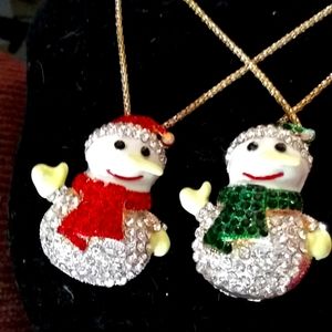 White Crystal Snowman Brooch Pendant Necklace